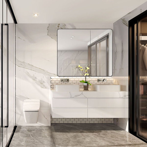 Ebern Designs Black Aluminum Bathroom Medicine Mirror Wayfair